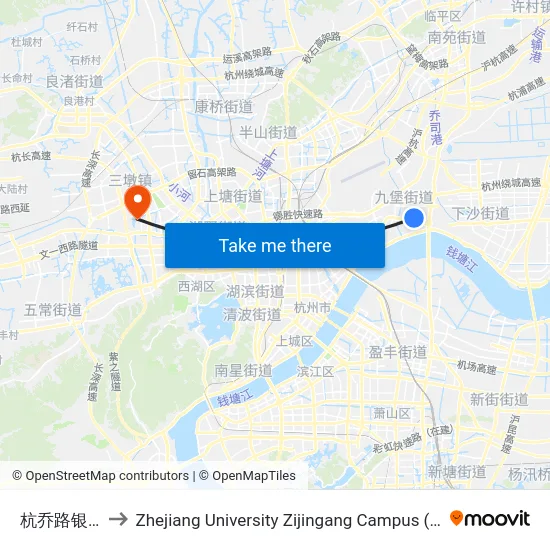 杭乔路银堡街口 to Zhejiang University Zijingang Campus (浙江大学紫金港校区) map