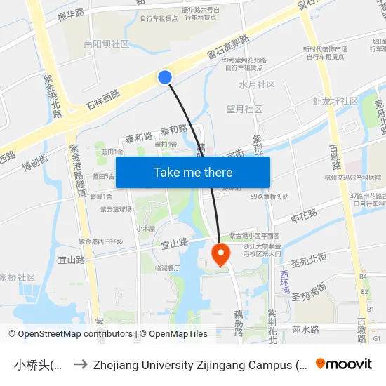 小桥头(西湖区) to Zhejiang University Zijingang Campus (浙江大学紫金港校区) map