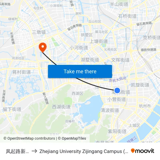 凤起路新华路口 to Zhejiang University Zijingang Campus (浙江大学紫金港校区) map