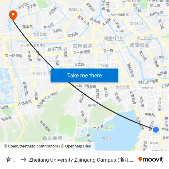 官巷口 to Zhejiang University Zijingang Campus (浙江大学紫金港校区) map