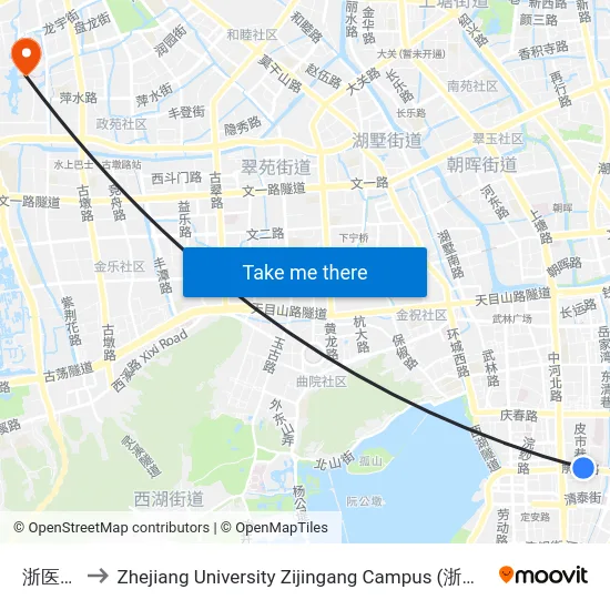 浙医二院 to Zhejiang University Zijingang Campus (浙江大学紫金港校区) map