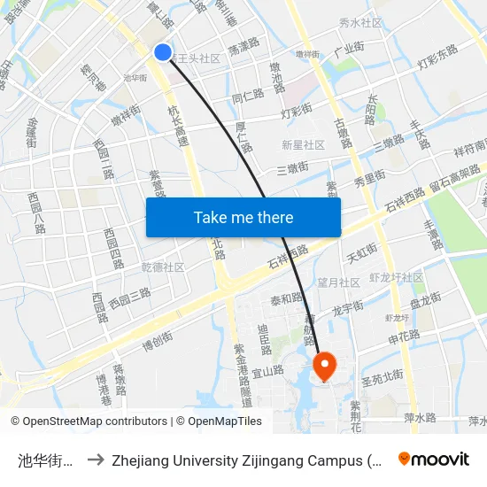 池华街公交站 to Zhejiang University Zijingang Campus (浙江大学紫金港校区) map