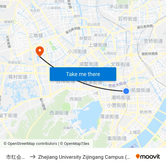 市红会医院北 to Zhejiang University Zijingang Campus (浙江大学紫金港校区) map