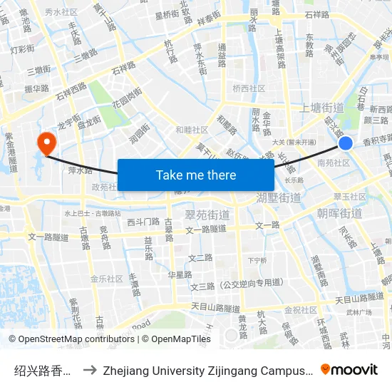 绍兴路香积寺路口 to Zhejiang University Zijingang Campus (浙江大学紫金港校区) map