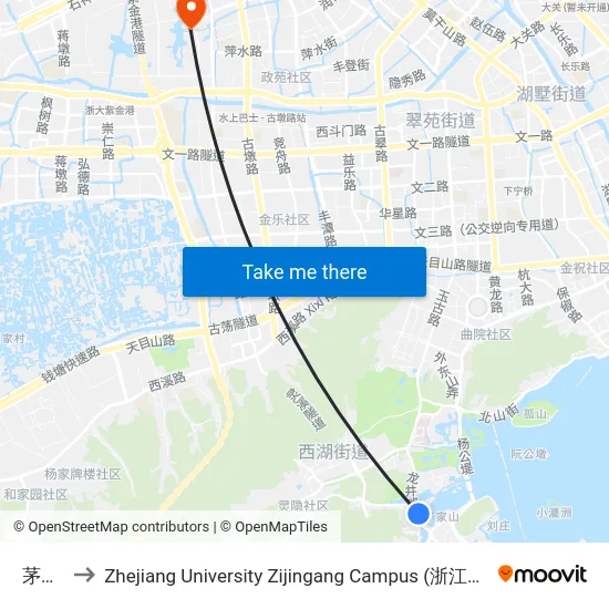 茅家埠 to Zhejiang University Zijingang Campus (浙江大学紫金港校区) map
