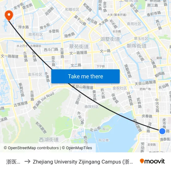 浙医二院 to Zhejiang University Zijingang Campus (浙江大学紫金港校区) map