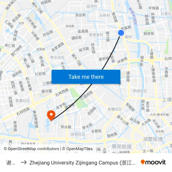 谢家塘 to Zhejiang University Zijingang Campus (浙江大学紫金港校区) map