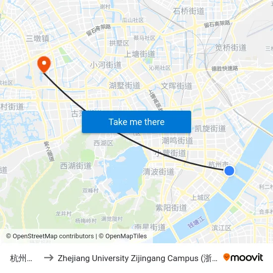 杭州大剧院 to Zhejiang University Zijingang Campus (浙江大学紫金港校区) map
