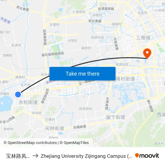 宝林路凤山路口 to Zhejiang University Zijingang Campus (浙江大学紫金港校区) map