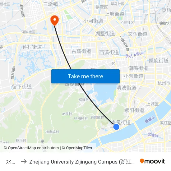 水澄桥 to Zhejiang University Zijingang Campus (浙江大学紫金港校区) map