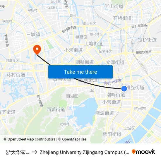 浙大华家池校区 to Zhejiang University Zijingang Campus (浙江大学紫金港校区) map