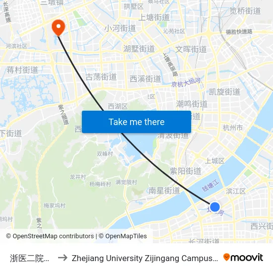 浙医二院滨江院区 to Zhejiang University Zijingang Campus (浙江大学紫金港校区) map