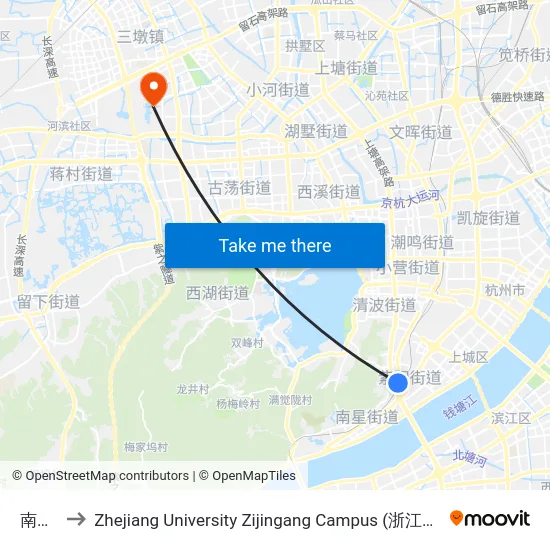 南星桥 to Zhejiang University Zijingang Campus (浙江大学紫金港校区) map