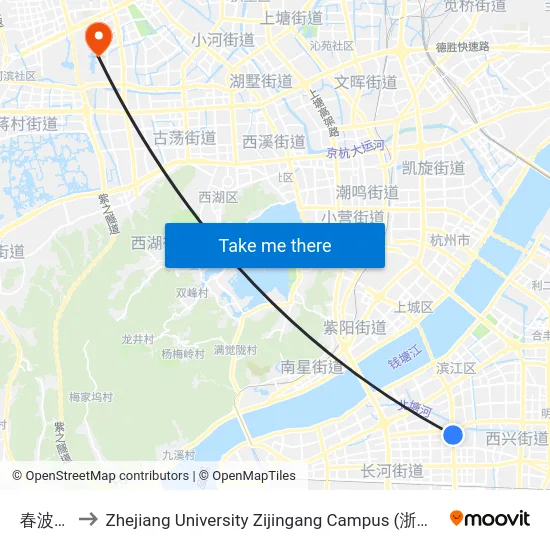 春波小区 to Zhejiang University Zijingang Campus (浙江大学紫金港校区) map