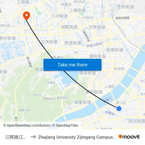 江晖路江南大道口 to Zhejiang University Zijingang Campus (浙江大学紫金港校区) map