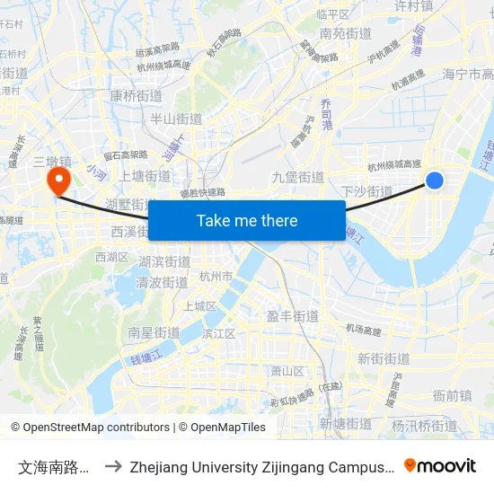 文海南路学林街口 to Zhejiang University Zijingang Campus (浙江大学紫金港校区) map