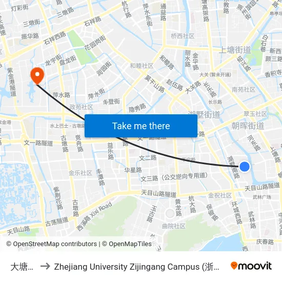 大塘新村 to Zhejiang University Zijingang Campus (浙江大学紫金港校区) map