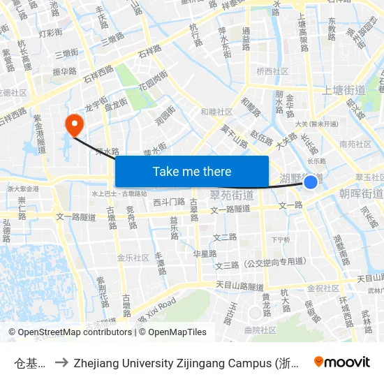 仓基新村 to Zhejiang University Zijingang Campus (浙江大学紫金港校区) map