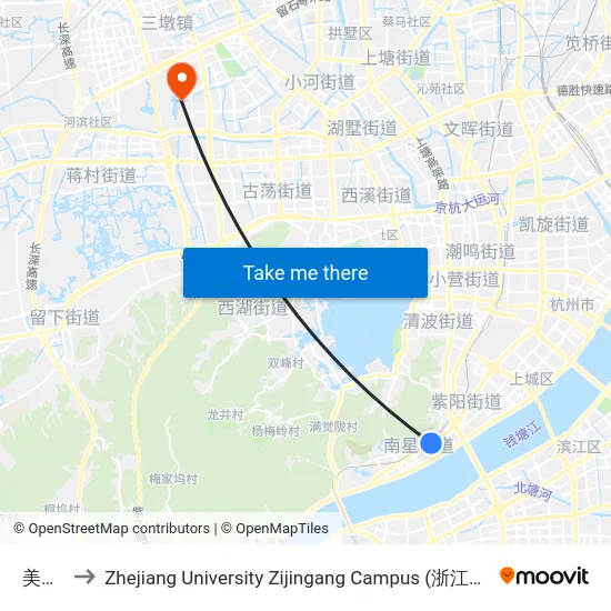 美政桥 to Zhejiang University Zijingang Campus (浙江大学紫金港校区) map