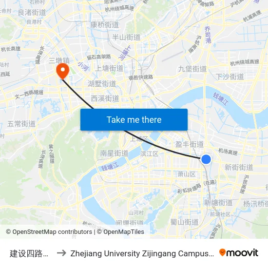建设四路兴园路口 to Zhejiang University Zijingang Campus (浙江大学紫金港校区) map