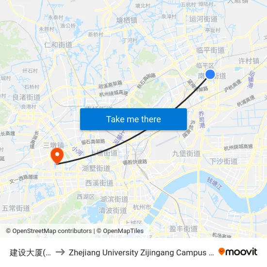 建设大厦(余杭区) to Zhejiang University Zijingang Campus (浙江大学紫金港校区) map