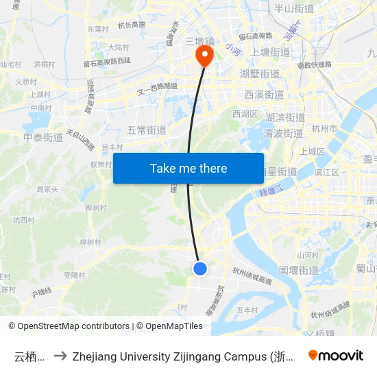 云栖小镇 to Zhejiang University Zijingang Campus (浙江大学紫金港校区) map