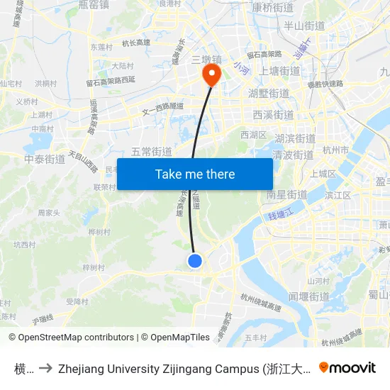 横桥 to Zhejiang University Zijingang Campus (浙江大学紫金港校区) map