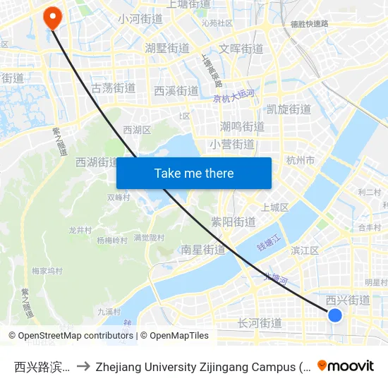 西兴路滨康路口 to Zhejiang University Zijingang Campus (浙江大学紫金港校区) map