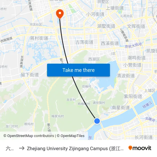 六和塔 to Zhejiang University Zijingang Campus (浙江大学紫金港校区) map
