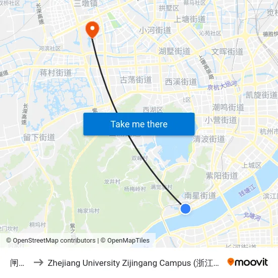 闸口南 to Zhejiang University Zijingang Campus (浙江大学紫金港校区) map