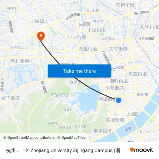 杭州城站 to Zhejiang University Zijingang Campus (浙江大学紫金港校区) map