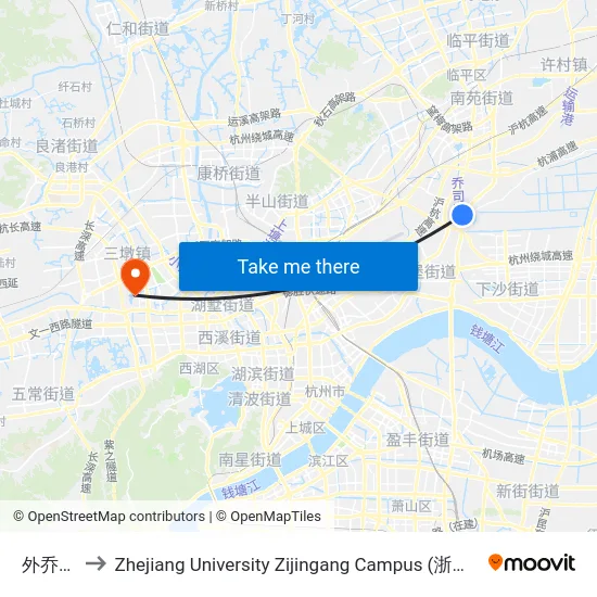 外乔司东 to Zhejiang University Zijingang Campus (浙江大学紫金港校区) map
