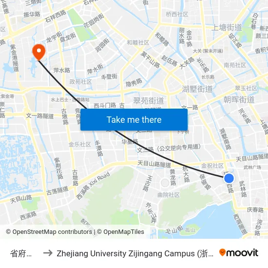 省府大楼东 to Zhejiang University Zijingang Campus (浙江大学紫金港校区) map