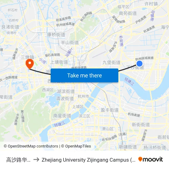 高沙路华景街口 to Zhejiang University Zijingang Campus (浙江大学紫金港校区) map