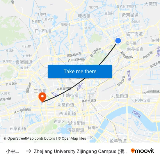 小林茅山南 to Zhejiang University Zijingang Campus (浙江大学紫金港校区) map