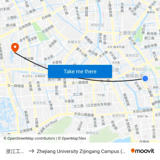 浙江工业大学 to Zhejiang University Zijingang Campus (浙江大学紫金港校区) map