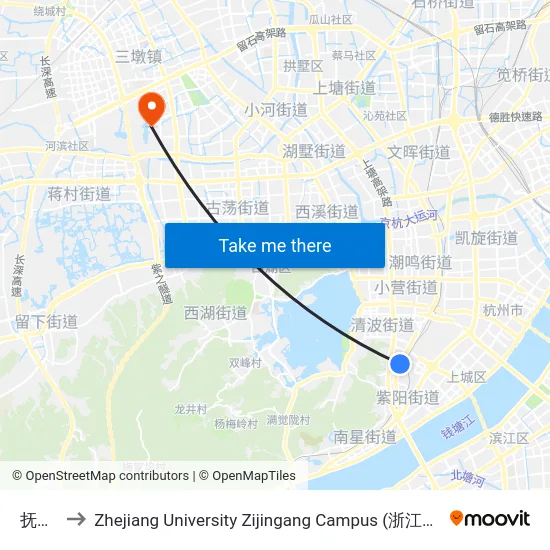 抚宁巷 to Zhejiang University Zijingang Campus (浙江大学紫金港校区) map