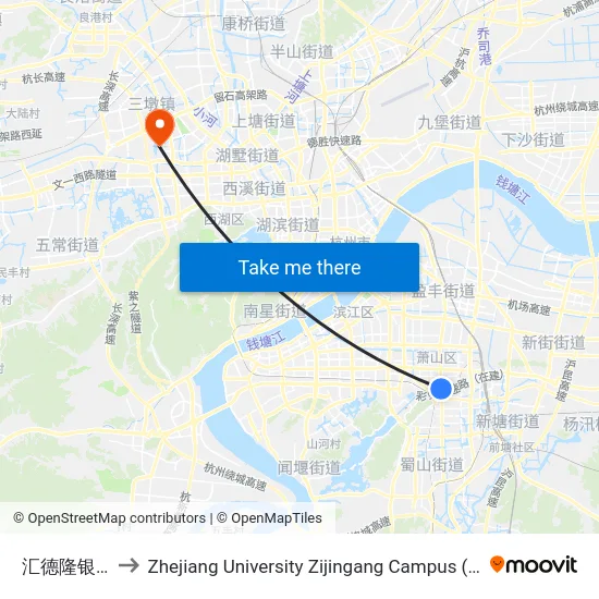 汇德隆银隆百货 to Zhejiang University Zijingang Campus (浙江大学紫金港校区) map