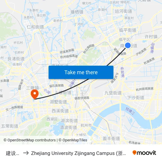 建设大厦 to Zhejiang University Zijingang Campus (浙江大学紫金港校区) map
