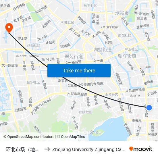 环北市场（地铁中河北路站） to Zhejiang University Zijingang Campus (浙江大学紫金港校区) map