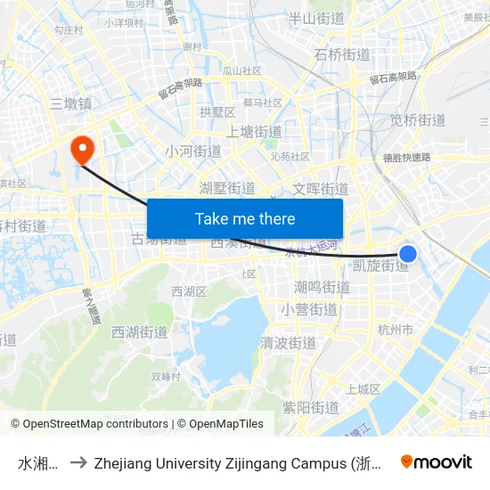 水湘社区 to Zhejiang University Zijingang Campus (浙江大学紫金港校区) map