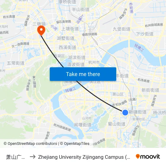 萧山广电中心 to Zhejiang University Zijingang Campus (浙江大学紫金港校区) map