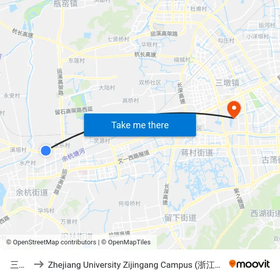 三花桥 to Zhejiang University Zijingang Campus (浙江大学紫金港校区) map