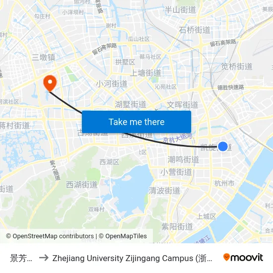 景芳六区 to Zhejiang University Zijingang Campus (浙江大学紫金港校区) map
