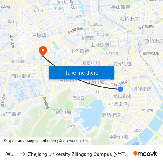 宝善桥 to Zhejiang University Zijingang Campus (浙江大学紫金港校区) map
