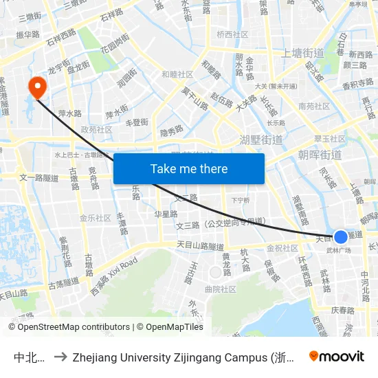 中北桥南 to Zhejiang University Zijingang Campus (浙江大学紫金港校区) map