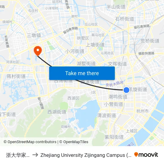 浙大华家池校区 to Zhejiang University Zijingang Campus (浙江大学紫金港校区) map