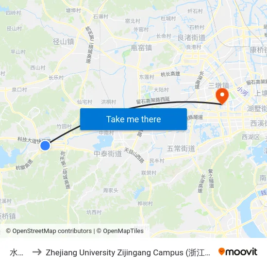 水家桥 to Zhejiang University Zijingang Campus (浙江大学紫金港校区) map