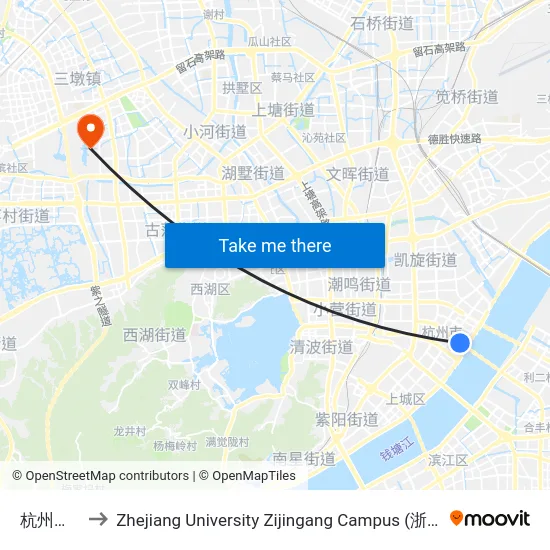 杭州大剧院 to Zhejiang University Zijingang Campus (浙江大学紫金港校区) map