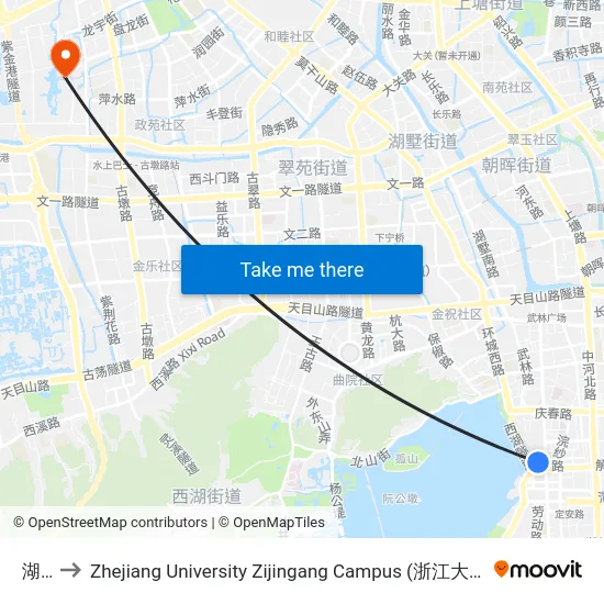 湖滨 to Zhejiang University Zijingang Campus (浙江大学紫金港校区) map